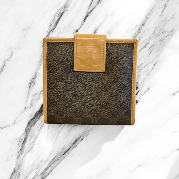 CELINE Vintage Brown Macadam Bifold Wallet Made in Italy - Picture 1 of 9